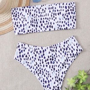 SHEIN blue and white high waisted bikini set